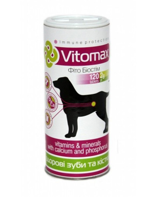 Вітамінний комплекс Vitomax (Вітомакс) для собак для зубів та кісток з кальцієм та фосфором 120 таблеток
