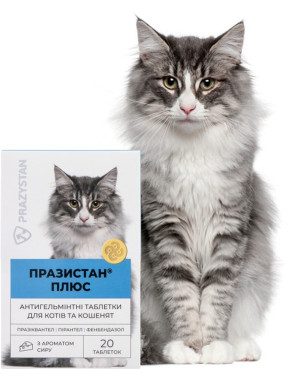 Антигельмінтні таблетки для котів з ароматом сиру Празистан+ в упаковці 20 таблеток
