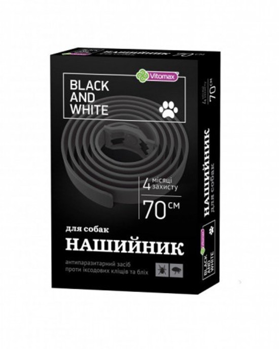 Нашийник проти бліх та кліщів для собак Vitomax (Вітомакс) BLACK & WHITE (BLACK) 70 см