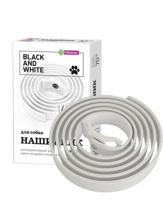Нашийник проти бліх та кліщів для собак Vitomax (Вітомакс) BLACK & WHITE (WHITE) 70 см
