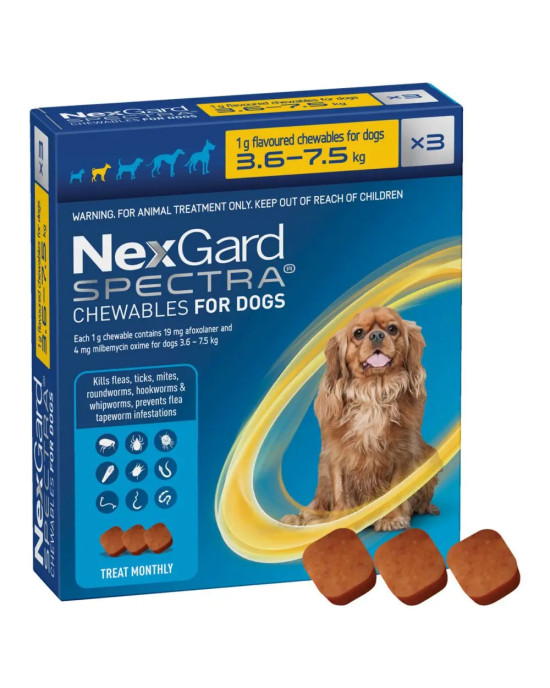 Таблетки для собак 3.5-7.5 кг NexGard Spectra (НексГард Спектра) против паразитов 3 таблетки