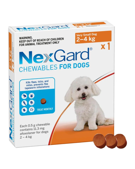 Таблетки для собак 2-4 кг від бліх і кліщів NexGard (НексГард) 3 таблетки